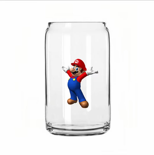 Cartoon Game Theme with Mario Pattern 16oz glass