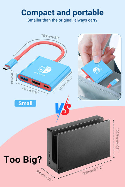 3 IN 1 Docking Station for Switch Portable TV Dock Station Replacement for Official Nintendo Switch with HDMI and USB 3.0 Port and Charging Port